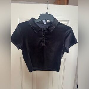 Alo Velvet Crop Top – Black Short Sleeve, Size S, NWOT